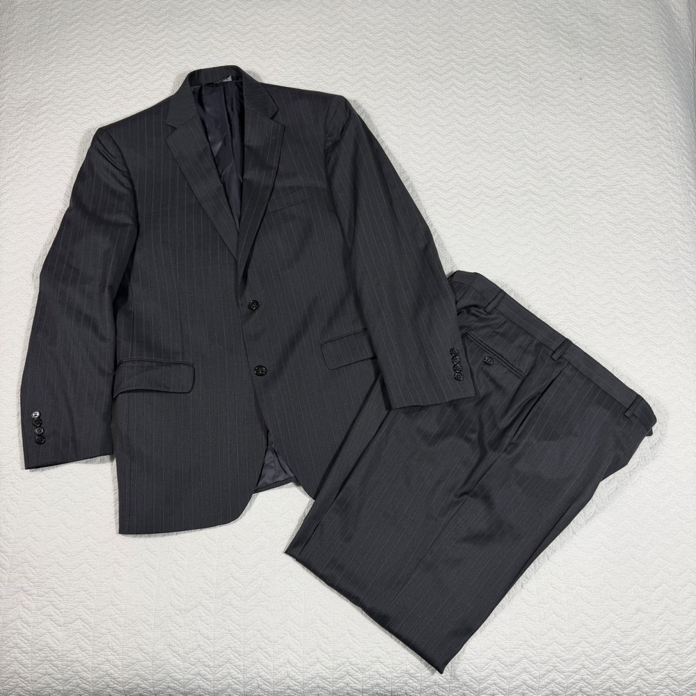 Jos. A. Bank‎ Signature Granada Men Suit 41L 35x30 Pinstripe Charcoal Wool Silk